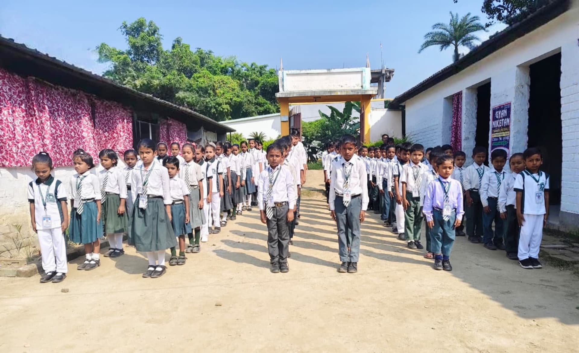 Students of Gyan Niketan at morning assembly